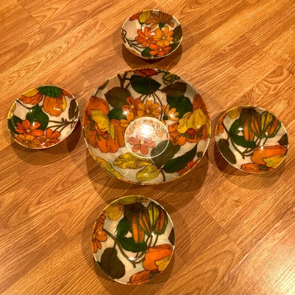 Vintage 1960’s Traymold Floral Fiberglass Bowls Set Set - Picture 1 of 6